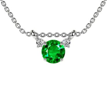 Lab Grown Emerald 14 KT White Gold Round Three Stone Pendant
