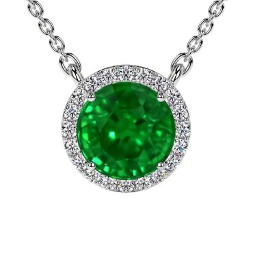 Lab Grown Emerald Round Diamonds 14 KT White Gold Pendant