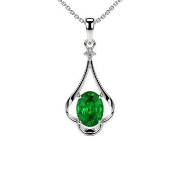 Lab Grown Emerald Round 14 KT White Gold Diamond Pendant