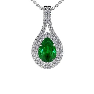 Lab Grown Emerald Round Diamonds Pendant 14 KT White Gold