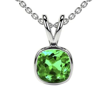 Lab Grown Emerald Square Cushion Solitaire Classic Bezel 14 KT White Gold Pendant