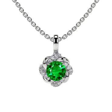 Lab Grown Emerald Round Flower 14 KT White Gold Pendant