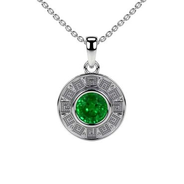 Lab Grown Emerald Astrological Bezel Set 14 KT White Gold Pendant