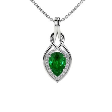 Lab Grown Pear Emerald Round Diamonds 14 KT White Gold Pendant