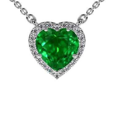 Lab Grown Heart Emerald Round Diamonds 14 KT Pendant White Gold