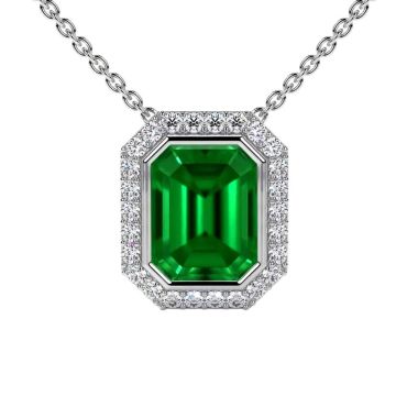 Lab Grown Emerald Cut Round Diamonds 14 KT White Gold Pendant