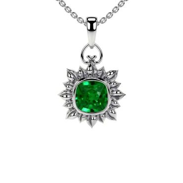 Lab Grown Emerald Solitaire 14 KT White Gold Pendant