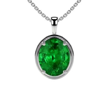 Lab Grown Oval Emerald Solitaire 14 KT White Gold Pendant