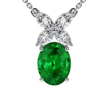 Lab Grown Emerald Marquise Diamond  14 KT White Gold Pendant