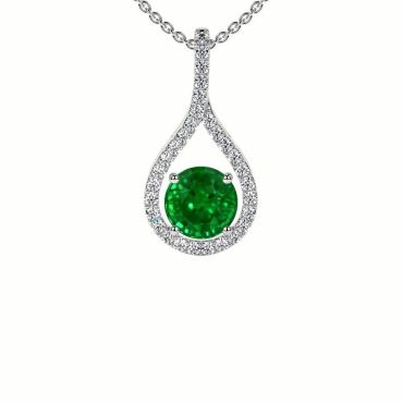 Lab Grown Round Emerald Round Diamonds 14 KT White Gold Pendant