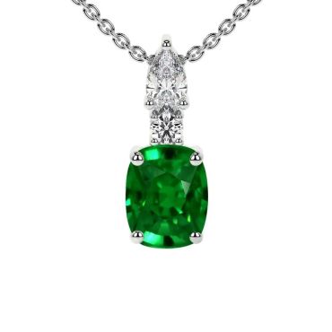 Lab Grown Emerald Oval Cut Round And Pear Diamonds 14 KT White Gold Pendant