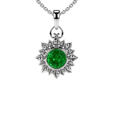 Lab Grown Emerald Round Solitaire 14 KT White Gold Pendant