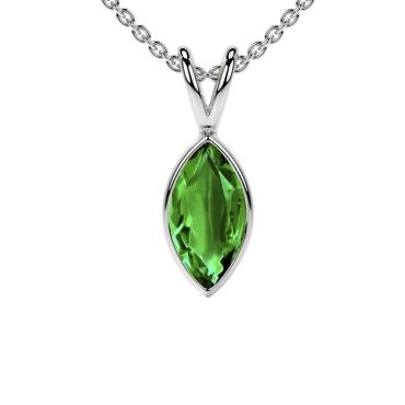 Lab Grown Emerald Marquise Solitaire Classic Bezel 14 KT White Gold Pendant