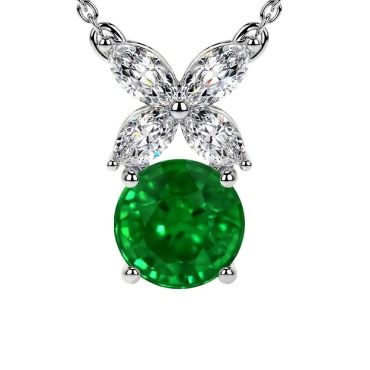 Lab Grown Emerald Marquise Shape Diamond 14 KT White Gold Pendant