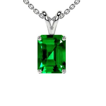 Lab Grown Emerald Emerald Cut Solitaire 14 KT White Gold Pendant