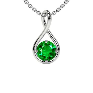 Lab Grown Emerald Round Solitaire Twist 14 KT White Gold Pendant