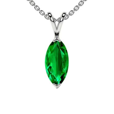 Lab Grown Emerald Marquise Solitaire 14 KT White Gold Pendant