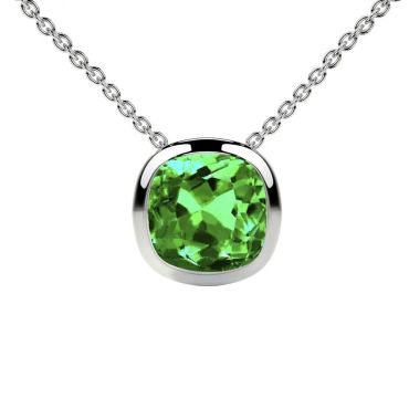 Lab Grown Emerald Square Cushion Solitaire Bezel 14 KT White Gold Pendant
