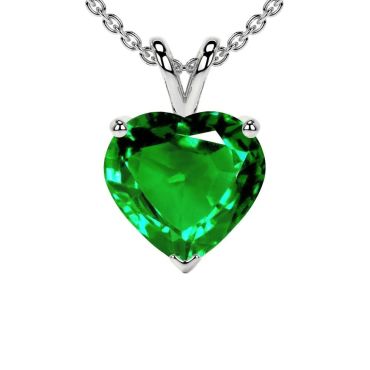 Lab Grown Emerald Heart Solitaire 14 KT White Gold Pendant