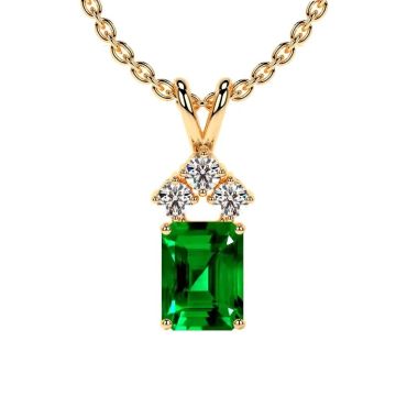 Lab Grown Emerald Emerald Cut Pendant with Three 14 KT Yellow Gold Round Diamonds