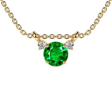 Lab Grown Emerald 14 KT Yellow Gold Round Three Stone Pendant