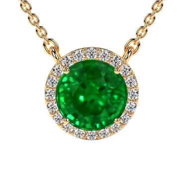Lab Grown Emerald Round Diamonds 14 KT Yellow Gold Pendant