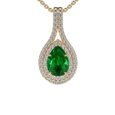 Lab Grown Emerald Round Diamonds Pendant 14 KT Yellow Gold
