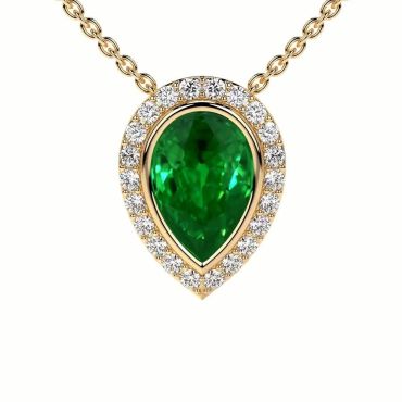 Lab Grown Emerald Round Diamonds Yellow Gold Pendant 14 KT