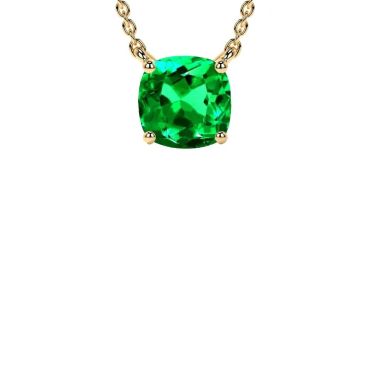 Lab Grown Emerald Square Cushion Classic Solitaire 14 KT Yellow Gold Pendant