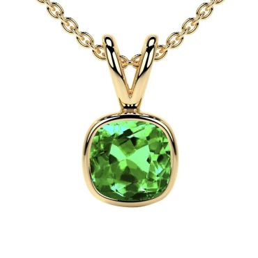 Lab Grown Emerald Square Cushion Solitaire Classic Bezel 14 KT Yellow Gold Pendant