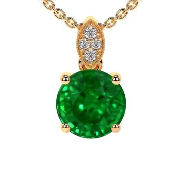 Lab Grown Emerald Round Diamond 14 KT Yellow Gold Pendant