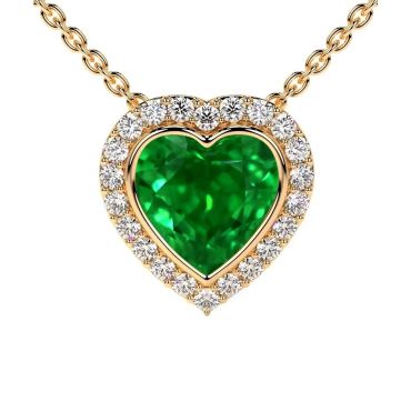 Lab Grown Heart Emerald Round Diamonds 14 KT Yellow Gold Pendant