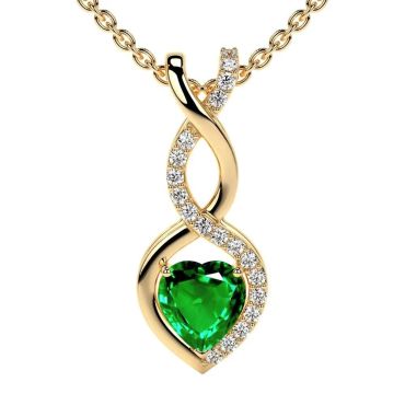 Lab Grown Emerald Heart 14 KT Yellow Gold Pendant with Round Diamonds