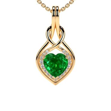 Lab Grown Emerald Round Heart Diamonds 14 KT Yellow Gold Pendant