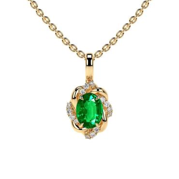 Lab Grown Emerald Oval Cut Flower 14 KT Yellow Gold Pendant