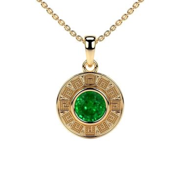 Lab Grown Emerald Astrological Bezel Set 14 KT Yellow Gold Pendant