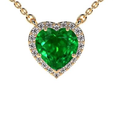 Lab Grown Heart Emerald Round Diamonds 14 KT Pendant Yellow Gold