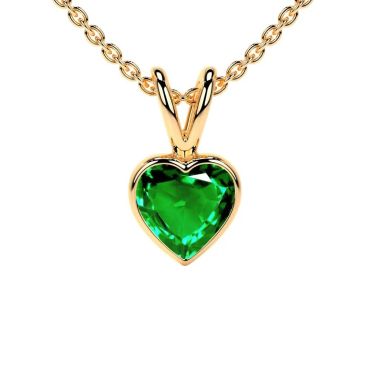 Lab Grown Emerald Heart Solitaire Classic Bezel 14 KT Yellow Gold Pendant