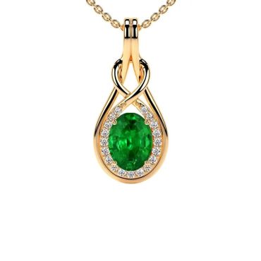 Lab Grown Emerald Oval Round Diamonds 14 KT Yellow Gold Pendant