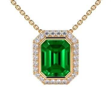 Lab Grown Emerald Cut Round Diamonds 14 KT Yellow Gold Pendant