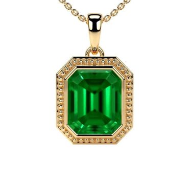 Lab Grown Emerald Set Solitaire Bezel 14 KT Yellow Gold Pendant