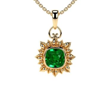 Lab Grown Emerald Solitaire 14 KT Yellow Gold Pendant