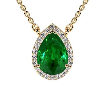 Lab Grown Emerald Pear Round Diamond 14 KT Yellow Gold Pendant