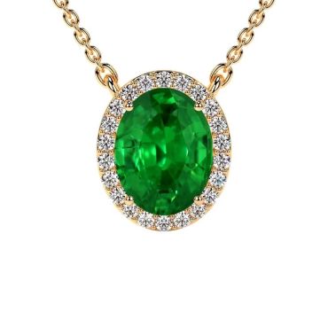 Lab Grown Oval Emerald Round Diamonds 14 KT Yellow Gold Pendant