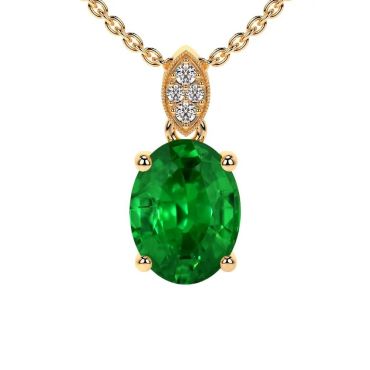 Lab Grown Emerald Oval Diamonds Round 14 KT Yellow Gold Pendant