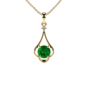 Lab Grown Emerald Round Diamond Round 14 KT Yellow Gold Pendant