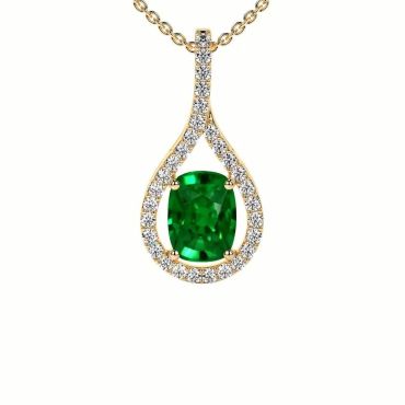 Lab Grown Emerald Rectangle Cushion Round Diamonds 14 KT Yellow Gold Pendant