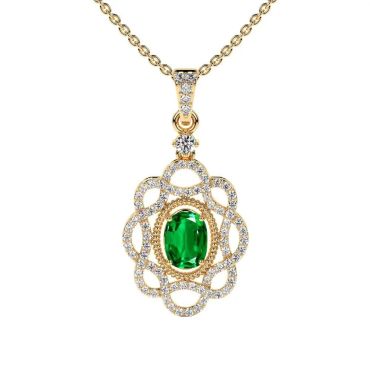 Lab Grown Emerald Elongated Cushion Designer 14 KT Yellow Gold Pendant