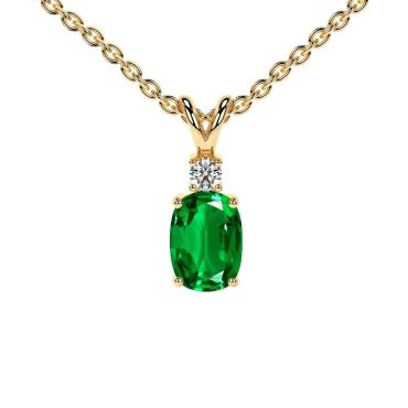 Lab Grown Emerald Elongated Cushion 14 KT Yellow Gold Pendant with Round Diamond