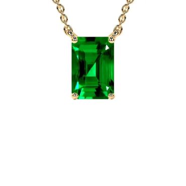 Lab Grown Emerald Emerald Cut Classic Solitaire 14 KT Yellow Gold Pendant